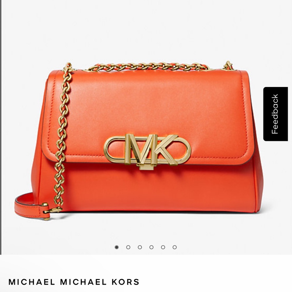 Michael Kors Parker Extra-Large Leather Shoulder Bag in Orange with Gold Chain